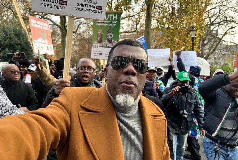 Reno Omokri at Chatham House demonstration for Tinubu