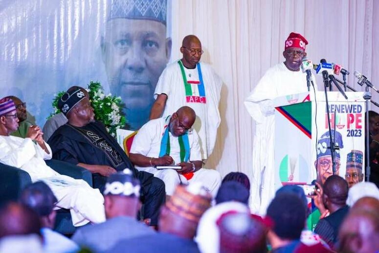 Tinubu speaks at the Town Hall meeting in Edo