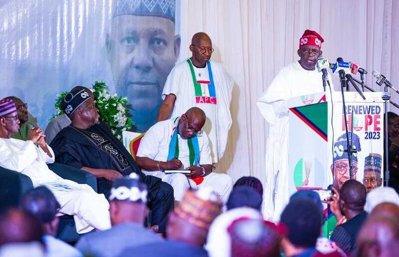 Tinubu speaks at the Town Hall meeting in Edo