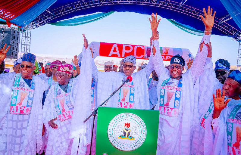 Shettima, Tinubu, Buhari and APC governorship candidate, Dr. Dikko Umar Radda and Governor Masari