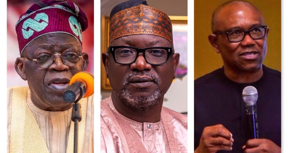 Umar Madawaki of Labour Party, middle. Left, Tinubu and right Peter Obi