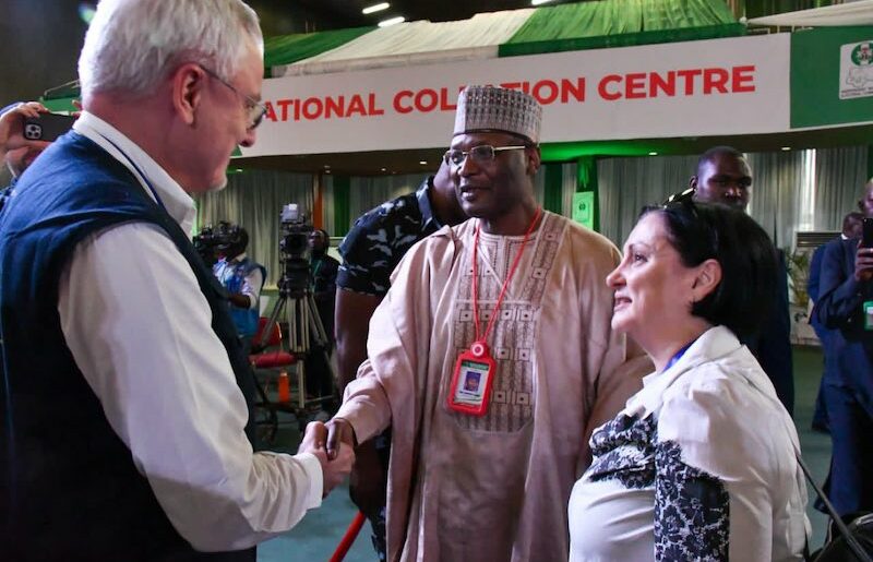 INEC chairman Yakubu with some foreign observers