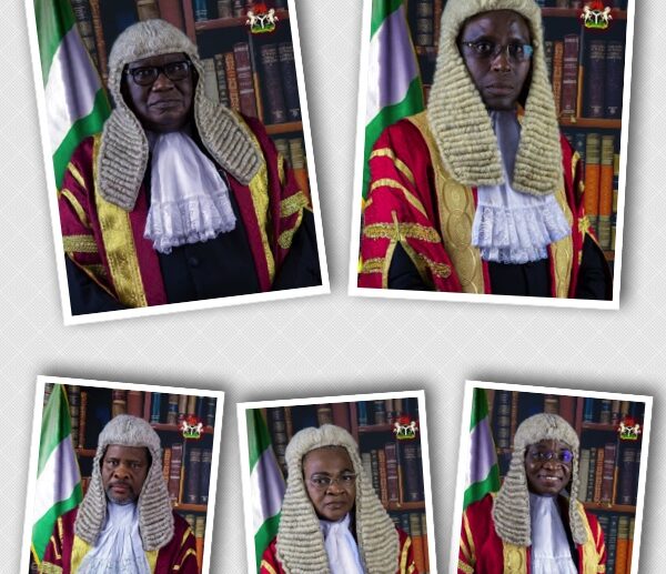 Top L-R- Justices Tsammani, Abba Bello Mohammed; below L-R Ugo, Misitura Bolaji-Yusuf and Justice Stephen Ada