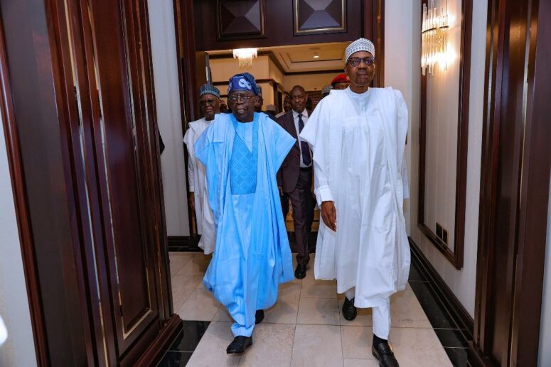 Buhari and Tinubu on a tour of Aso Rock