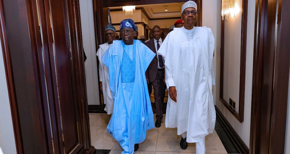 Buhari and Tinubu on a tour of Aso Rock